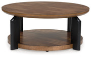 Kraeburn - Brown / Black - Round Cocktail Table - JaxCo Furniture