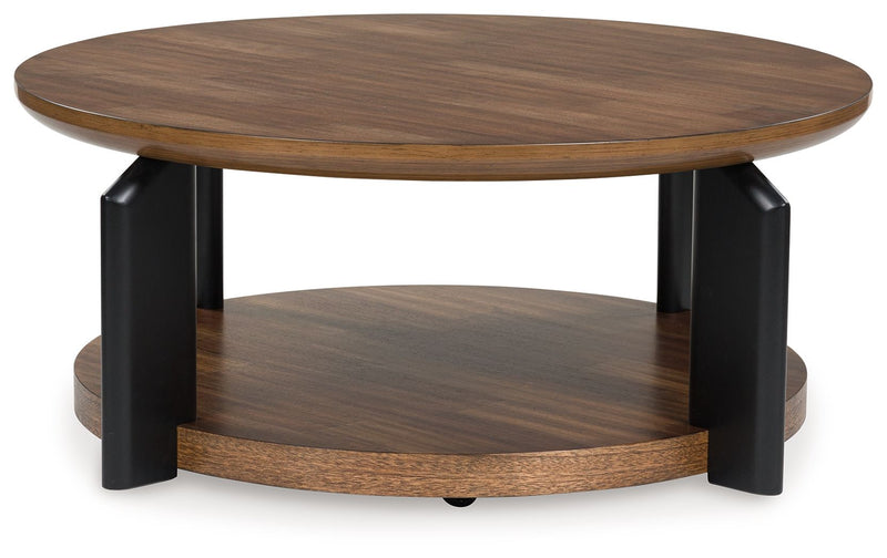 Kraeburn - Brown / Black - Round Cocktail Table - JaxCo Furniture
