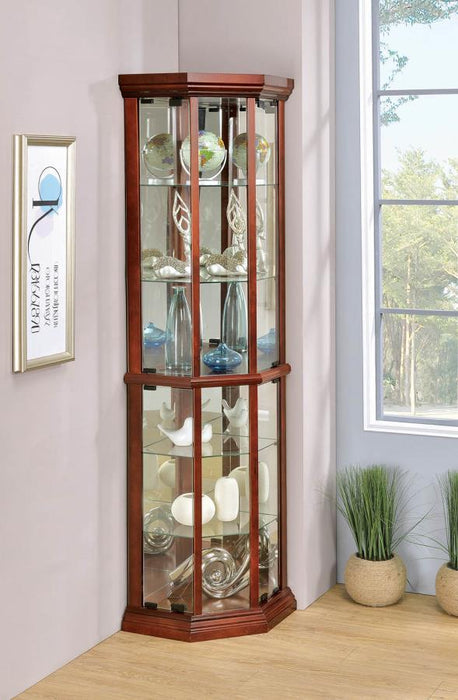 Appledale - 6-Shelf Corner Curio Display Cabinet - Medium Brown - JaxCo Furniture