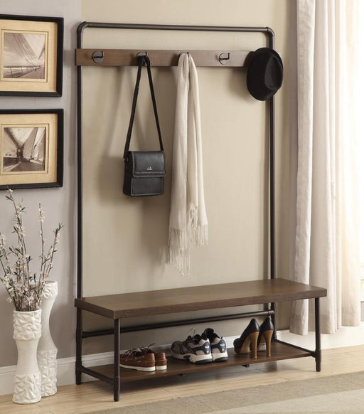 Alise - 5 Hook Coat Rack Hall Tree With Shoe Bench - Chestnut - JaxCo Furniture