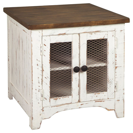 Wystfield - White / Brown - Rectangular End Table - 2 Doors - JaxCo Furniture