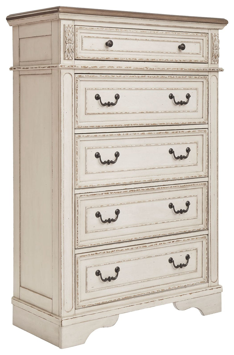 Realyn - White / Brown / Beige - Five Drawer Chest - JaxCo Furniture