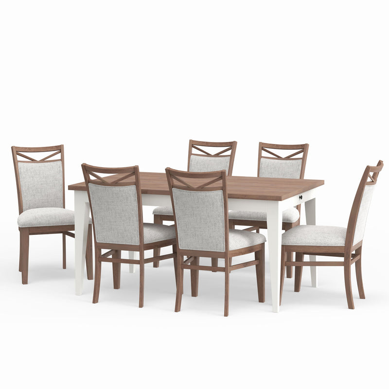 Americana Modern Dining - Rectangular Extendable Dining Table With 6 Upholstered Dining Chairs - Cotton - JaxCo Furniture