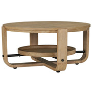 Escape - Cocktail Table Round With Shelf - Glazed Natural Oak / Black Metal Trim - JaxCo Furniture