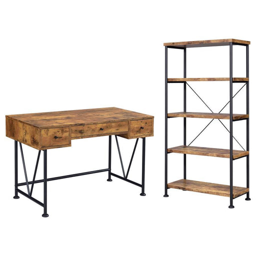 Analiese - 2 Piece Computer Desk Bookcase Set - Rustic Nutmeg - JaxCo Furniture