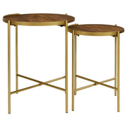 Malka - 2 Piece Round Wood Nesting Table - Dark Brown And Gold - JaxCo Furniture