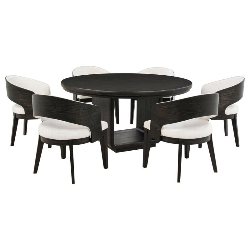 Leandro - 7 Piece Round Dining Table Set - Burnished Black - JaxCo Furniture