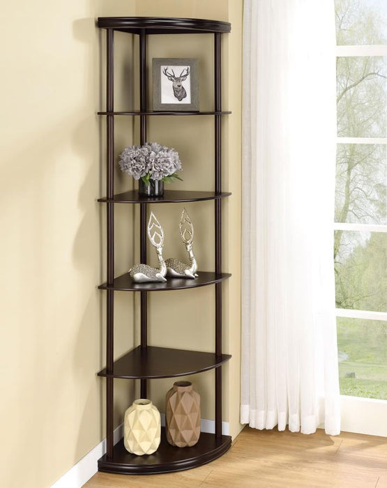 Bonwick - 5-Shelf Corner Bookshelf - Cappuccino - JaxCo Furniture