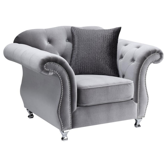 Frostine - Upholstered Rolled Arm Tufted Accent Chair - Silver