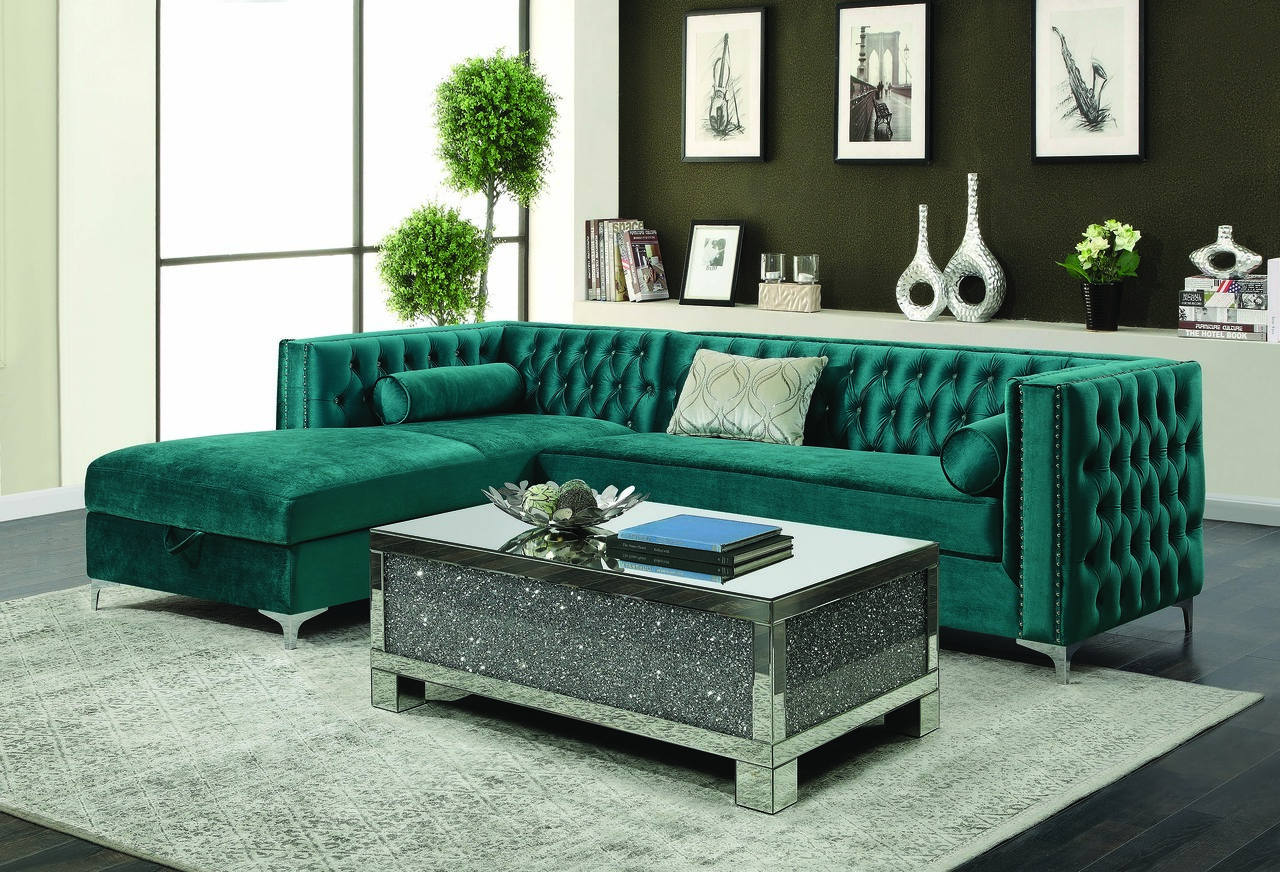 Bellaire Contemporary Teal and Chrome Sectional