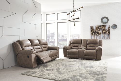 Stoneland Fossil Reclining Sofa & Double Reclining Loveseat with Console