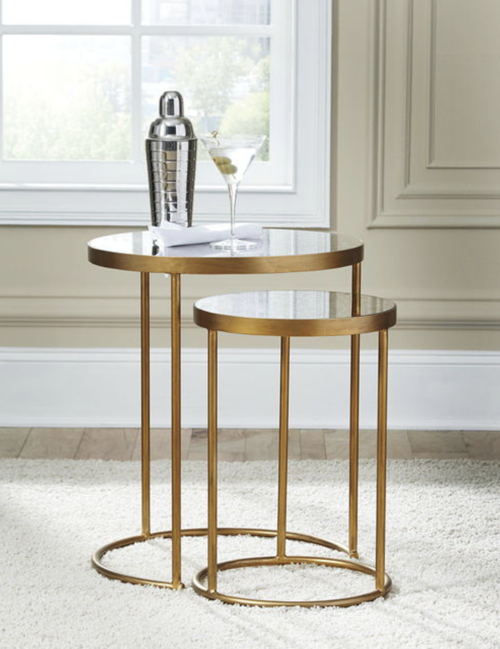 Gold Finish White Accent Table 